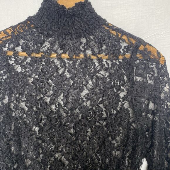 J FOR JUSTIFY Lace Sheer Blouse High Neck Long Sleeve Romantic Womens M Black - Picture 1 of 13